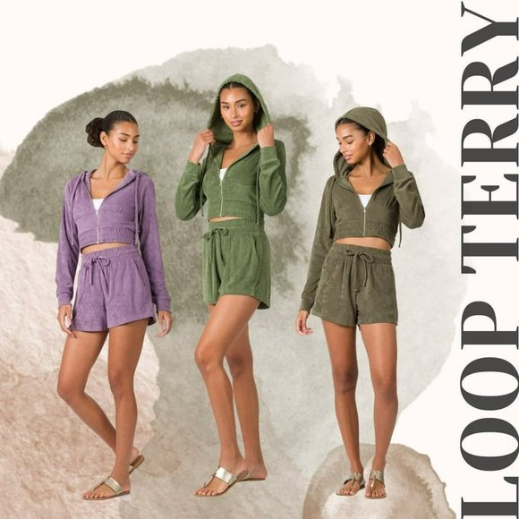 ZENANA loop terry zip hoodie & short set NEW comfy and cute - Picture 2 of 4